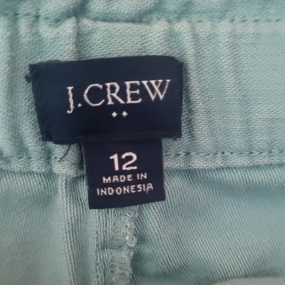J.Crew Blue Green Cropped Pants With Tie Belt 100% Cotton - Size 12